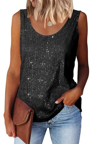 Suncife Damen Pailletten Oberteil Tank Glitzer Top Frauen Party Glitzertop, Schwarz, M