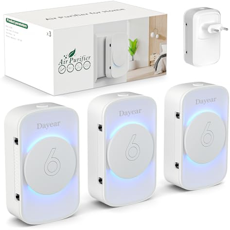 Luftreiniger, Air Purifier IonizerGenerator, Dayear Plug in Negativ Ionen Luftreiniger für Büro, Zimmer, Badezimmer, Rauch, Haustiere, Geruch,Geruch säubern/3 Led Licht Modi/3Pcs