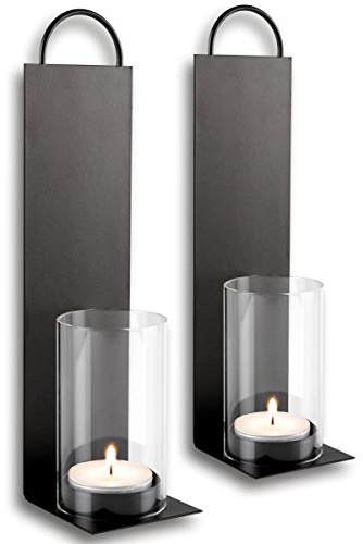 2X Wandkerzenhalter aus Metall mit Windlicht
