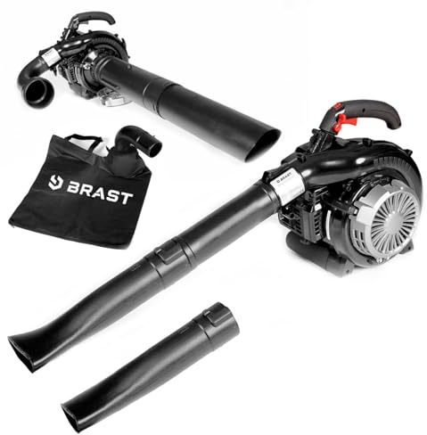 BRAST Laubsauger Laubbläser Benzin 1,0kW(1,36PS) | 55L Fangsack | inkl. 2 Blasrohre, Schultergurt & Anti-Vibrationsgriff, 4in1 Funktion, Blasgeschwindigkeit 73 m/s