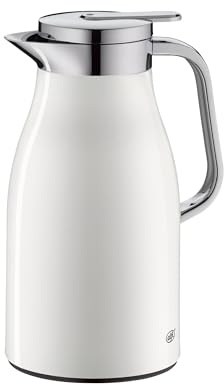 alfi SKYLINE 1,0l, coconut white mat, Edelstahl-Isolierkanne mit hygienischem Hartglaseinsatz, Drehverschluss mit bequemer Drucktaste, ergonomischer Griff, mit einer Hand, ideal als Kaffeekanne