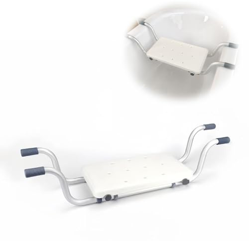 Badewannensitz mit Rückenlehne, Duschsitz Duschbank für Badewanne, Ausziehbare 72-82cm Badewannenbretter, Weiß Ausziehbar, Tragfähigkeit 136 kg Wannensitz (A)