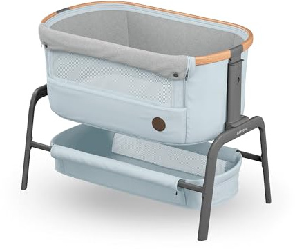 Maxi-Cosi Iora Beistellbett Baby, Faltbares Co-Sleeper, 0–6 Monate, max. 9 kg, 4 Neigungs- und 5 Höhenstufen, Leichtes Schieben, Bequeme Matratze, Großer Korb, Leicht zu Tragen, Essential Grey