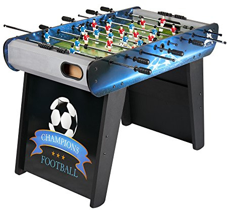Leomark Champions Kickertisch 122 cm für 2-4 Spieler mit Metallstangen | Spielfeld 102,5x58,5 cm, 11 Spieler je Team, rutschfeste Gummigriffe, 2 Bälle, 2 Torzähler, Gewicht 25 kg, Selbstmontage