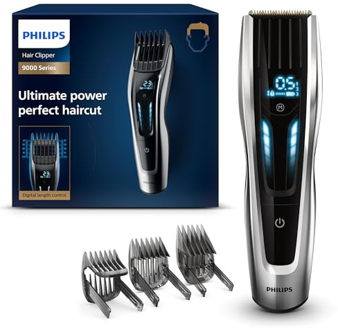 Philips Haarschneider Series 9000, digitale Touch-Steuerung, ultimative Leistung, Titanklingen, 400 Längeneinstellungen, 120 min kabelloser Betrieb, Modell HC9450/15