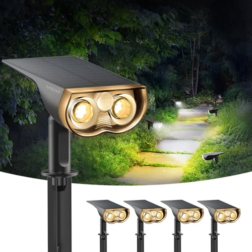 Linkind 2-farbige Solar Gartenleuchte Bewegungsmelder 1000LM, IP65, 4er | Kabellose 2-in-1 Warm- & Kaltweiß Solar-Außenleuchte mit 120°/8m Bewegungssensor, wetterfest IP65 für Weg Garage