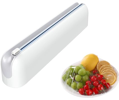 Quasziwa Magnetischer Folienspender mit Schneider - Verbessert Frischhaltefolienspender, Praktischer Folienschneider für Plastikfolie & Alufolie - Frischhaltefolie Abroller für Küche Schublade, Weiß