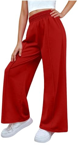 Guqmjde Mädchen Palazzo Hose Freizeit Jogginghose Einfarbig Sporthose Elastischer Bund Outdoorhose Kinder Mode Baggy Hose Trainingshose Sweatpants Loungehose Weite Hose Rot,9 Jahre