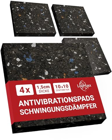 LouMaxx Antirutschmatte Waschmaschine 4er Set 10cmx10cm - Gummimatte – 1,5 cm dicke und rutschfeste Antivibrationsmatte Made in Germany Waschmaschinen Unterlage auch für Trockner und andere Geräte