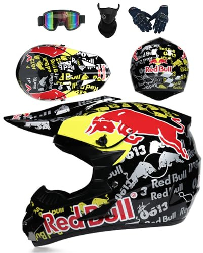 PAESCOY Jugend Motorradhelm Motocross Helm Kinder Erwachsene Cross Helms Herren ATV Motorradhelm MX Enduro Full Face MTB Helm DOT-Zertifizierter Mit Brille Maske Handschuhe Downhill Helm,Black-M