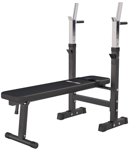 GORILLA SPORTS® Hantelbank mit Ablage - Dip-Station, Verstellbare Höhe und Neigungswinkel, Klappbar, bis 200 kg, Schwarz oder Weiß - Drückerbank, Flachbank, Multifunktion, Trainingsbank