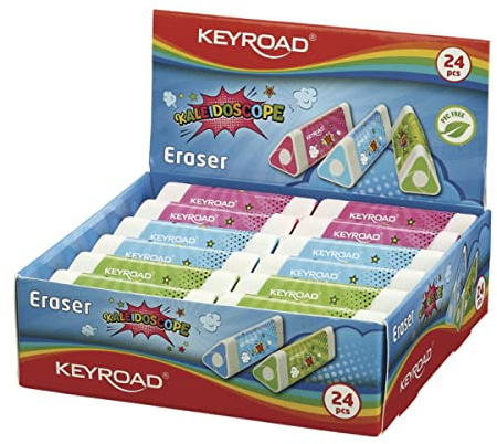 KEYROAD Radiergummi/Radierer für Bleistift und Buntstift/ 24 Stücke - verpackt im Display/Mischung aus Farben/Ideal für Schule und Büro