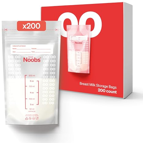 Love Noobs Muttermilchbeutel 200 Stück, Milchbeutel für Muttermilch, Muttermilchbeutel zum Einfrieren, Kühltasche Muttermilch, Muttermilch Aufbewahrung, Vorsterilisiert Milchbeutel für Mutter Milch