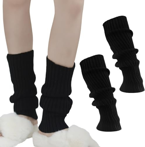 VOSSOT Stulpen Damen Schwarz, Beinstulpen Leg Warmers, 45 cm Gestrickte Wadenwärmer, Weich, Flexibel Winter Legwarmers