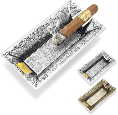 Zigarre Aschenbecher Metall Vintage Große Zigarrenaschenbecher, Zigaretten Aschenbecher Halter für Home Office Desktop Dekoration, Perfekt Zigarre Geschenke für Männer (Silber)