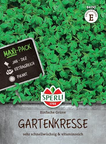 Sperli Gartenkressesamen Einfache Grüne, MaxiPack 50g, 84150 - sehr schnellwüchsig und vitaminreich - Ertragreich - Pikant - Inhalt für 45-50 lfd. Meter - Kresse Anzuchtschalen