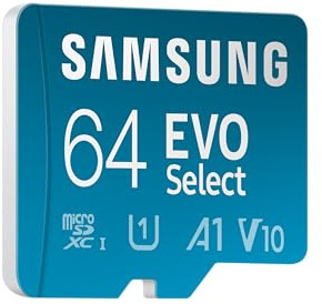 Samsung EVO Select (2024) microSD-Karte + SD-Adapter, 64 GB, Speicherkarte für Smartphone und Tablet, UHS-I U3, 4K UHD, Full HD, 160 MB/s Lesen, MB-ME64SA/EU