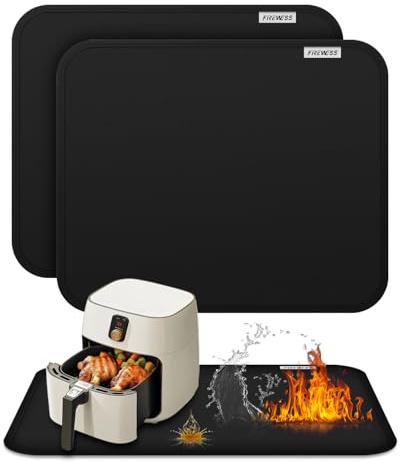 2 Stück Feuerfeste Unterlage 38x46cm Hitzebeständige Unterlage für Luftfritteuse, Hitzeschutzmatte, Heiße Pads für Küchentheke Hitzeschutz, Unter Kaffeemaschine Matten für Arbeitsplatte Schutz