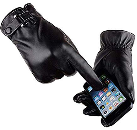 VICSPORT Herren Touchscreen Texting Lederhandschuhe Winter Warm Schwarz Weiche Handschuhe Kaschmir Futter