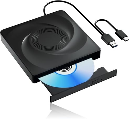 Wbacon Bluray Laufwerk Extern, Externes Blu Ray Laufwerk FüR Pc Blu Ray Brenner Extern Mit USB 3.0 Und Typ-C CD/DVD Brenner Blu Ray Player FüR Pc Mit Windows MacOS Laptop Und Desktop