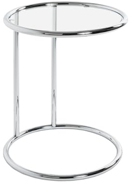 HAKU runder Beistelltisch mit Glasplatte Chrom Metall Couchtisch mit Sicherheitsglas - Maße: H 55 x Ø 45 cm Style: Modern