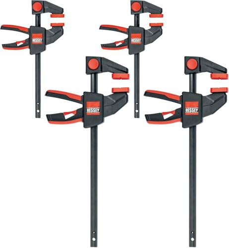 BESSEY Einhandzwingen-SET EZM-EZL-SET, 2x EZM15-6 und 2x EZL30-8, Einhandbedienung ohne Kraftaufwand, Ergonomisch geformter Griff, Gewicht 2 Kg