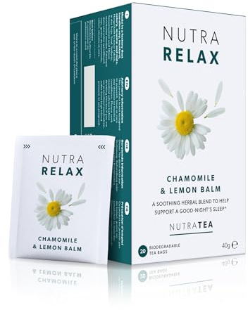 Nutra Tea NUTRARELAX, Schlaftee fördert den Einschlafvorgang, Entspannungs Tee für ein geistiges & körperliches Wohlbefinden, 20 wiederverwendbare Teebeutel, Nerventee mit Kamille & Zitronenmelisse