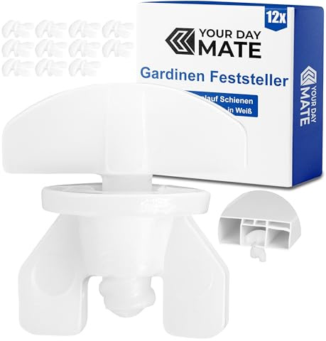 Gardinen Feststeller, 12 Stück, in Weiß, aus Kunststoff, für min. 10 x 6 mm Laufkammern, Stopper für Schienensysteme mit Innenläufen, Zwischenfeststeller, Endstopfen, Endfeststeller Gardinenschiene