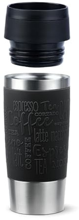 Emsa N20202 Travel Mug Classic Isolierbecher 0,36 Liter | neuer Komfort-Schraubverschluss | Edelstahl | 4h heiß und 8h kalt | 100% dicht | spülmaschinenfest | 360°-Trinköffnung | Schwarz