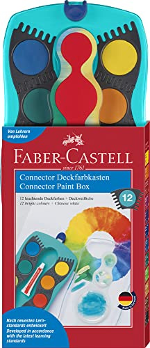 Faber-Castell - Wasserfarbkasten Connector 12 Farben Türkis | Inkl. Deckweiß, Pinselfach und Namensfeld, Farben miteinander steckbar