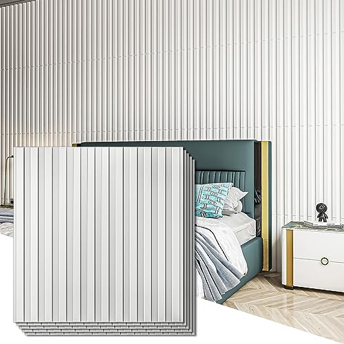 Art3d Wandpaneele 3D Rillen Paneel kunststoffpaneele PVC 12 Stück Weiß | 50x50cm 3 m²