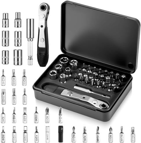 1/4 Zoll Mini Ratsche Bit, 32in1 Ratschenschraubendreher, Reversibel Winkelschraubendreher, Kleine Ratsche Screwdriver mit Phillips, Hex, Torx für Gadgets, Autos, Häuser, Maschinen und andere Geräte