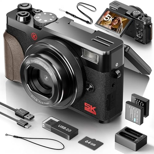 NBD 5K Digitalkamera 64MP mit Autofokus & 18X Zoom & Vlogging-Funktion, F1.8 Nachtsicht, 3 180° Drehdisplay inkl. 64GB Karte + 2 Akkus (Schwarz)