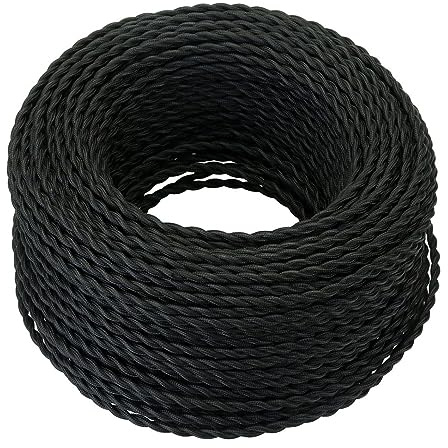 GreenSun Textilkabel 2 adrig Schwarz - Textilkabel Lampenkabel 5M 2x0,75mm² | Stromkabel Lampenkabel Elektrokabel Textilummantelt Kabel 2 adrig Elektrische Leitungen Seil Kabel für DIY Hängelampe