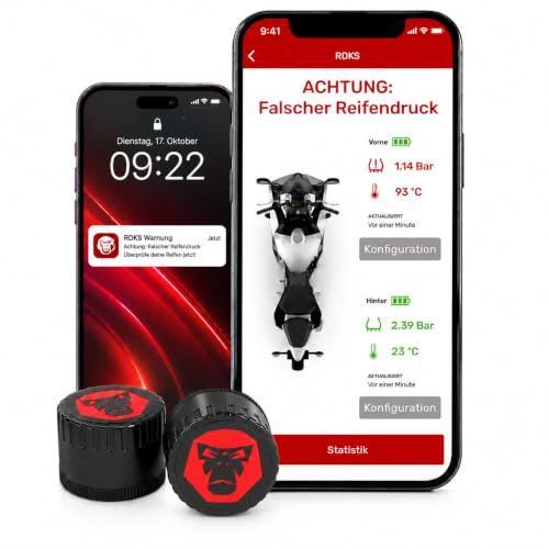 Ridelink RDKS Sensoren - Präzises Reifentemperatur- und Reifendruckkontrollsystem Motorrad, 2 x TPMS Reifendrucksensor 3,5 Ventil, Bluetooth 5.0, Navigation, Tracking, Routenplanung, Made in Germany