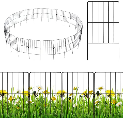 COSTWAY 25 Stück dekorativer Gartenzaun, Zaun Garten, Steckzaun Metall, 33cm(B) × 61cm(H), Hundezaun Teichzaun rostfrei, für Hunde Blumenbeet Bäume, Balkon Sichtschutz, Beetzaun Gitterzaun, Schwarz