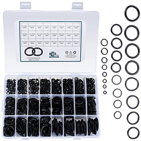 O-Ringe Dichtungsringe Set Sanitär, 740 STK O Ring Sortiment | Gummidichtungen Set, Metrische Dichtungen für Autoreparatur, Hydraulisch, 24 Größen, Schwarz