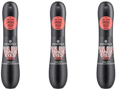 essence BYE BYE PANDA EYES! SMUDGE-PROOF VOLUMIZING AND DEFINING MASCARA, Nr. 01, Schwarz, langanhaltend, vegan, ohne Mikroplastikpartikel, Nanopartikel frei, ohne Parfüm, 3er Pack (3x16ml)