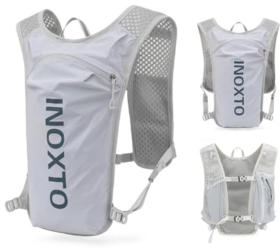 INOXTO Laufrucksack, 5L Leichter Trinkbeutel, geeignet für Outdoor-Wandern, Radwettbewerb, Bergsteiger-Trinkweste, Rucksack, Herren und Damen (Hellgrau mit Dunkelblau)