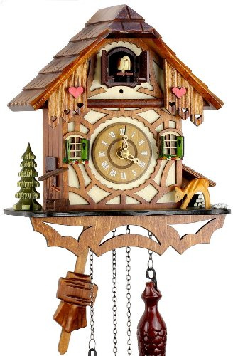 Eble Kuckucksuhr Kuckuckuhr Echtholz NEU batteriebetriebenes Quartzwerk Musik Kuckuckruf Fachwerkhaus 24cm- 60810000