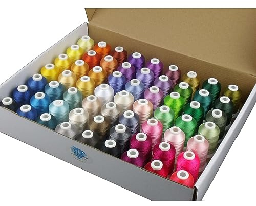 Simthread 63 Farben Polyester Stickgarn-Set, 63 Spulen à 500 m, 40WT, kompatibel mit Brother Farbkarte, passend für Brother, Janome, Babylock, Singer und weitere Stickmaschinen
