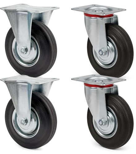 Wiltec Transportrollen Set 125mm 2x Lenkrolle ungebremst und 2x Bockrolle, mit Anbauplatte, 100kg pro Rad