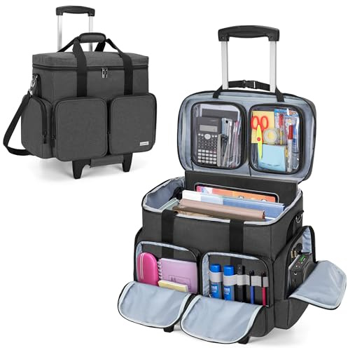 CURMIO Lehrertasche, Lehrer Arbeitstasche mit Rädern, Bis zu 15,6 Zoll Laptop, Trolley Aufbewahrungstasche für Lehrerbedarf, Werkzeuge, Bürobedarf, Kunsthandwerk, Schwarz