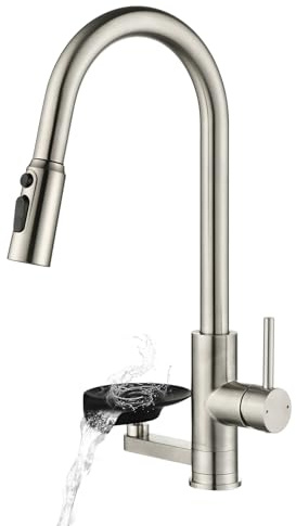Küchenarmatur Wasserhahn Küche Glasspüler, Ausziehbar Dual-Auslauf | Mischbatterie Küche Mynaiad mit Glasspüler Ausziehbar Armatur,360°-Drehung, Dual-Auslauf 304 Edelstahl gebürstet für Küche