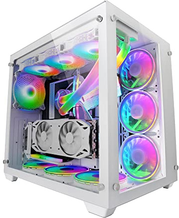 Mars Gaming MCV3 Weiß, Custom XXL E-ATX Gaming Tower, Front und Seitenfenster Gehärtetem Glas, Dual Chamber Modular Frame