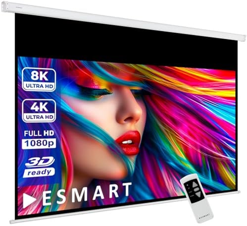 ESMART Professional MIMOTO Motorleinwand Gesamtbr. 303 cm, Tuch: Weiß | Bildfläche 266 × 149 cm, Format 16:9, weißes Tuch für Heimkino und Präsentationen, inklusive Fernbedienung