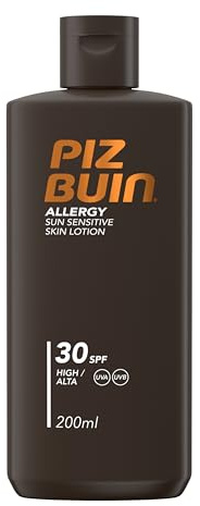 Piz Buin Allergy Sun Sensitive Skin Lotion LSF 30, schnell einziehende Allergiker Sonnencreme mit Schutzkomplex gegen Hautirritationen (1 x 200 ml)
