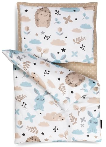 PinkZebra 3-teilig mini Bettwäsche für mini Bett, Decke + Kissen + Matratze, Bettzeug mit Matratze, Bettwäsche aus Baumwolle, Bunte Katzen, It's a Girl Pink, Igel Braun