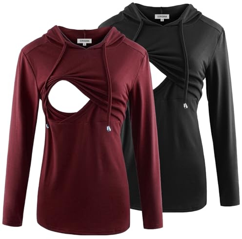 GINKANA Damen Still-Kapuzenpullover, Sweatshirt, Langarm, Stillen, Umstands-Top, Freizeitkleidung