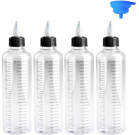 4 Stk Quetschflasche 250ml,Ölflasche Plastik Soßenflaschen Sossenflaschen,Transparent Squeeze Flaschen,Kunststoff Dosierflasche mit Kappen für Soßenspender Soja Essig Ketchup Ölspender,mit Trichter